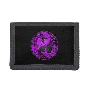 Purple and Black Yin Yang Dragons Tri-fold Wallet