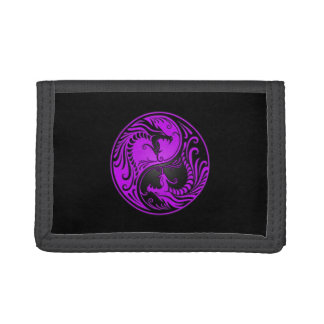 Purple and Black Yin Yang Dragons Tri-fold Wallet