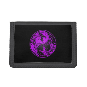 Purple and Black Yin Yang Dragons Trifold Wallet