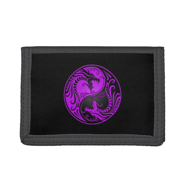 Purple and Black Yin Yang Dragons Trifold Wallet (Front)