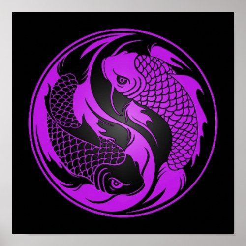 Purple and Black Yin Yang Koi Fish Poster