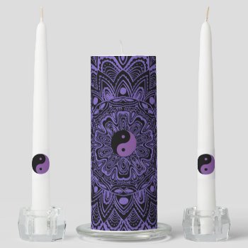Purple And Black Yin-yang Mandala Candle Set by UROCKSymbology at Zazzle