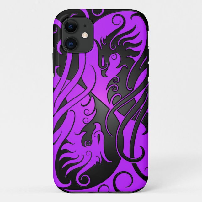 Purple and Black Yin Yang Phoenix Case-Mate iPhone Case (Back)