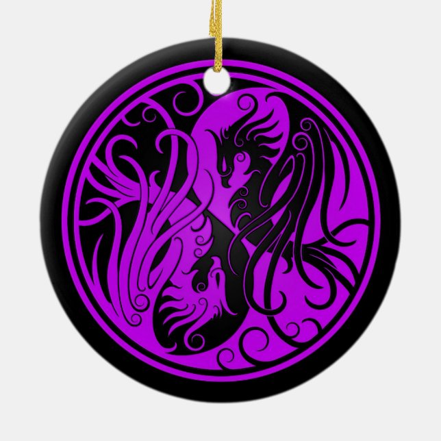 Purple and Black Yin Yang Phoenix Ceramic Ornament (Back)
