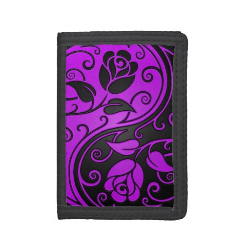 Purple and Black Yin Yang Roses Tri_fold Wallet