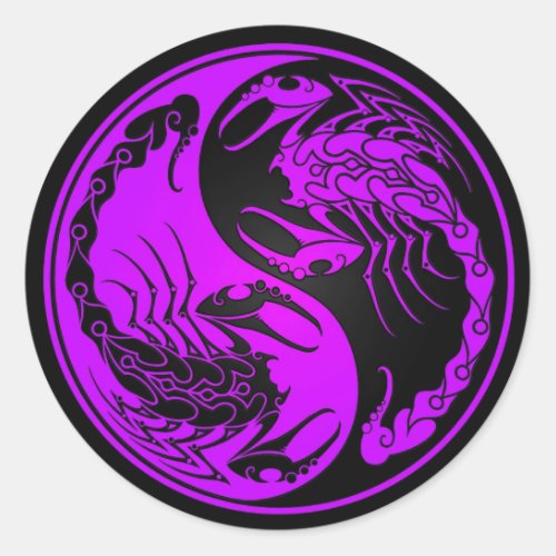 Purple and Black Yin Yang Scorpions Classic Round Sticker