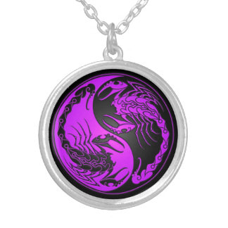 Purple and Black Yin Yang Scorpions Silver Plated Necklace