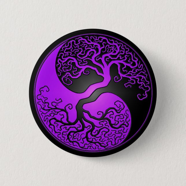 Purple and Black Yin Yang Tree Pinback Button (Front)