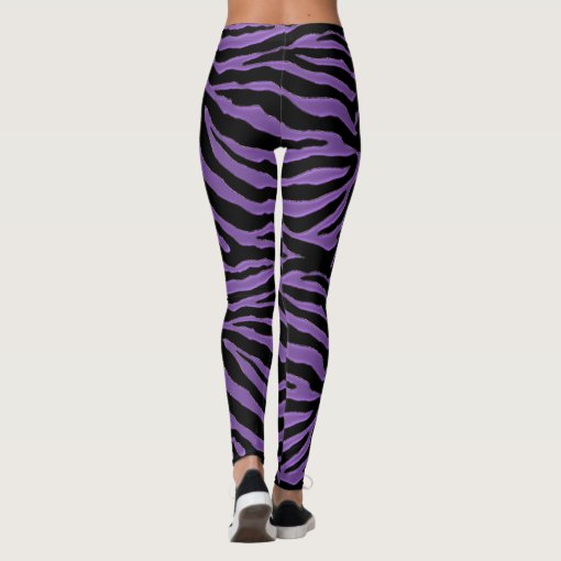 Purple and Black Zebra Animal Print Leggings | Zazzle