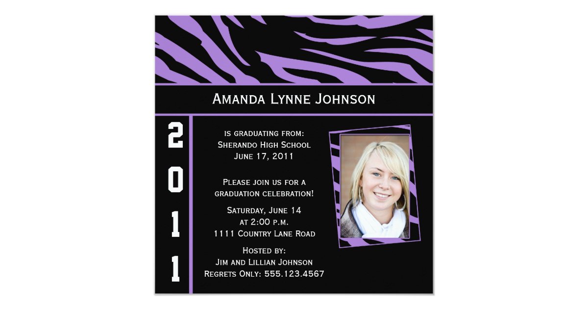 Purple and Black Zebra Print Graduation Invitation | Zazzle.com