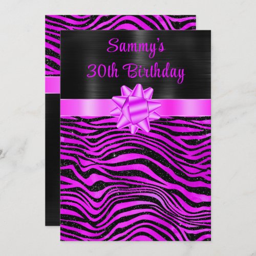 Purple and Black Zebra Stripes Birthday Party Invitation