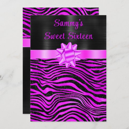 Purple and Black Zebra Stripes Sweet Sixteen Invitation