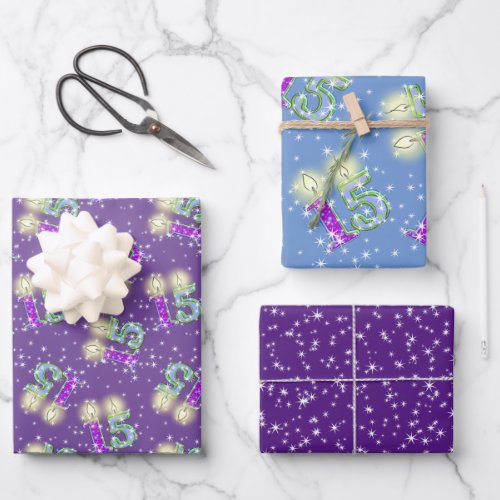 Purple and Blue 15th Birthday Wrapping Paper 