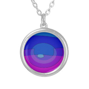 Purple And Blue Abstract 1007 Silver Plated Necklace