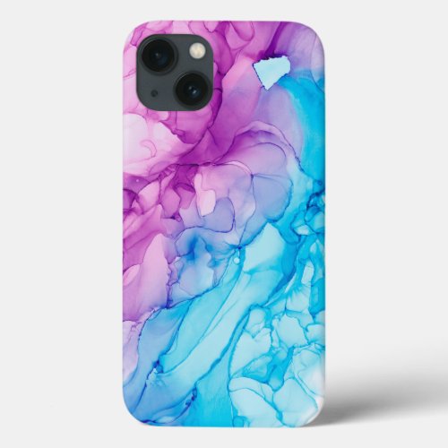 Purple and blue abstract alcohol ink painting  iPhone 13 case