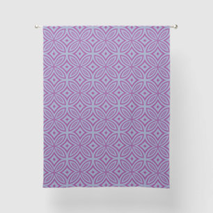 Purple and blue abstract geometric tiles sheer curtains