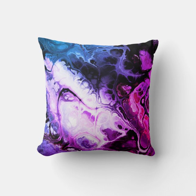 Purple and blue abstract tie dye marble throw pillow (Front)