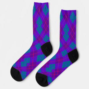 Purple and blue argyle pattern socks