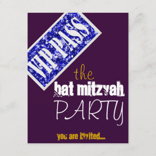 Purple and blue Bar Mitzvah Bat Mitzvah VIP party Invitation