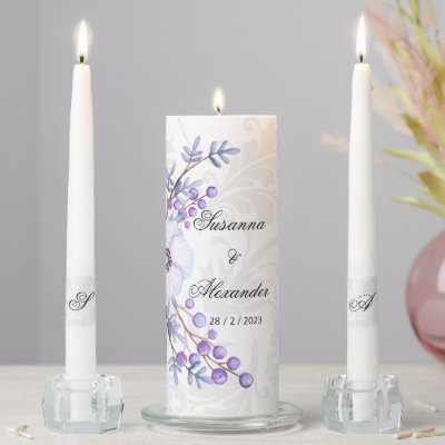 Purple and Blue Berries Grey Damask Wedding