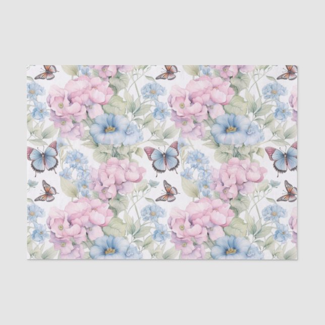 Purple and Blue Butterflies and Flowers Decoupage  Tissue Paper (Front)