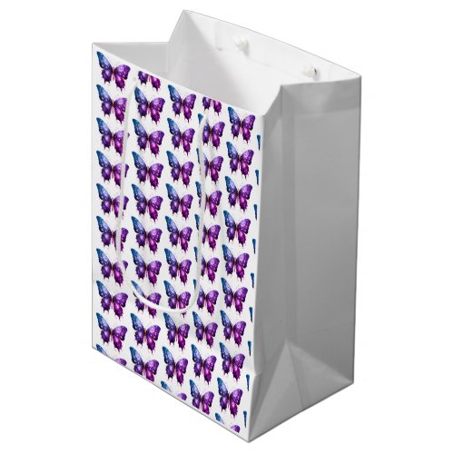 Purple and Blue Butterfly White Pattern Halloween Medium Gift Bag