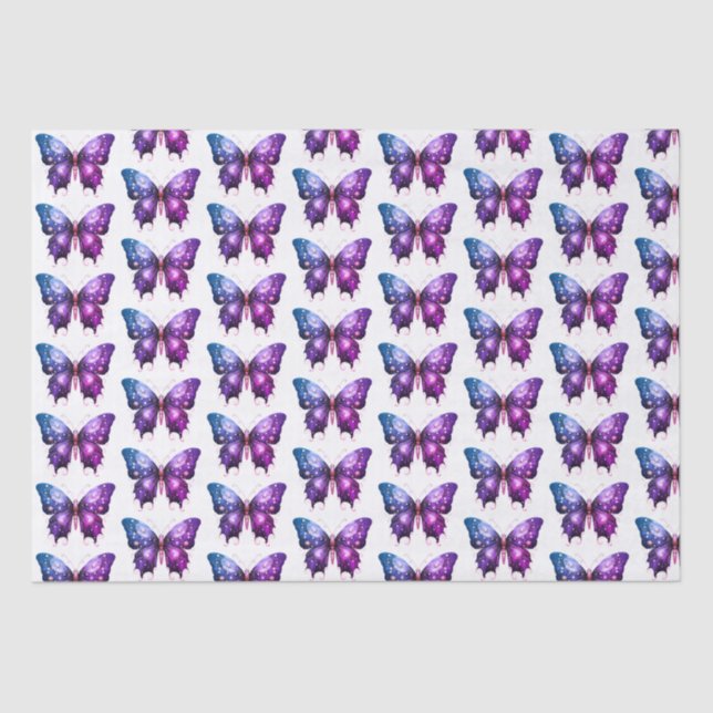 Purple and Blue Butterfly White Pattern Halloween Tissue Paper (Front)