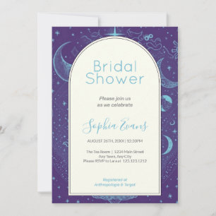 Purple and Blue Celestial Moon Stars Bridal Shower Invitation