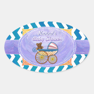 Purple and Blue Chevron Custom Baby Shower Oval Sticker