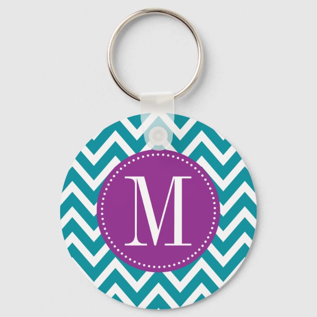 Purple and Blue Chevron Custom Monogram Keychain (Front)