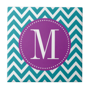Purple and Blue Chevron Custom Monogram Tile