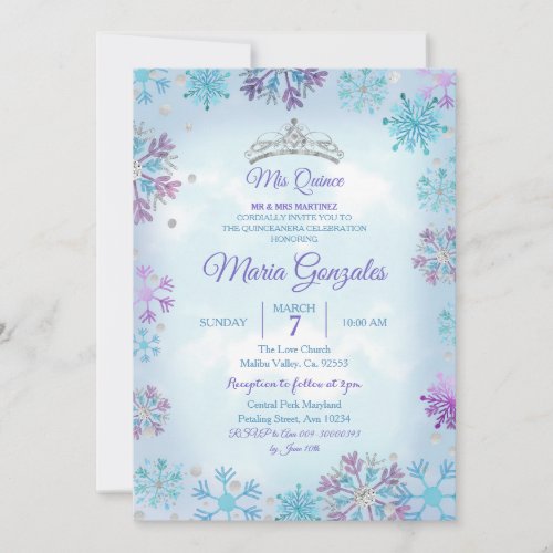 Purple and Blue Christmas Quinceanera Invitation