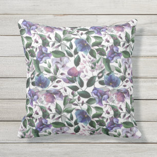 Purple and Blue Cool Colors Floral Outdoor Pillow