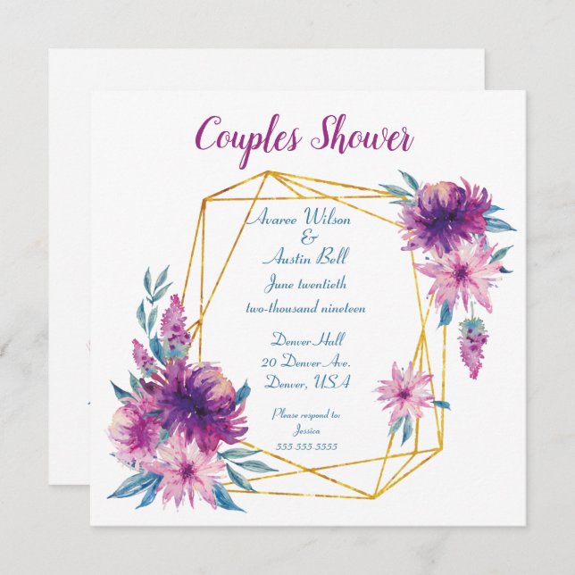 Purple and Blue Couples Shower Invitation (Front/Back)