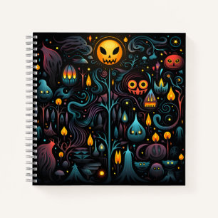 Purple And Blue Creepy Halloween Pattern Notebook