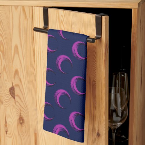 Purple and Blue Crescent Moons Pattern Halloween Kitchen Towel