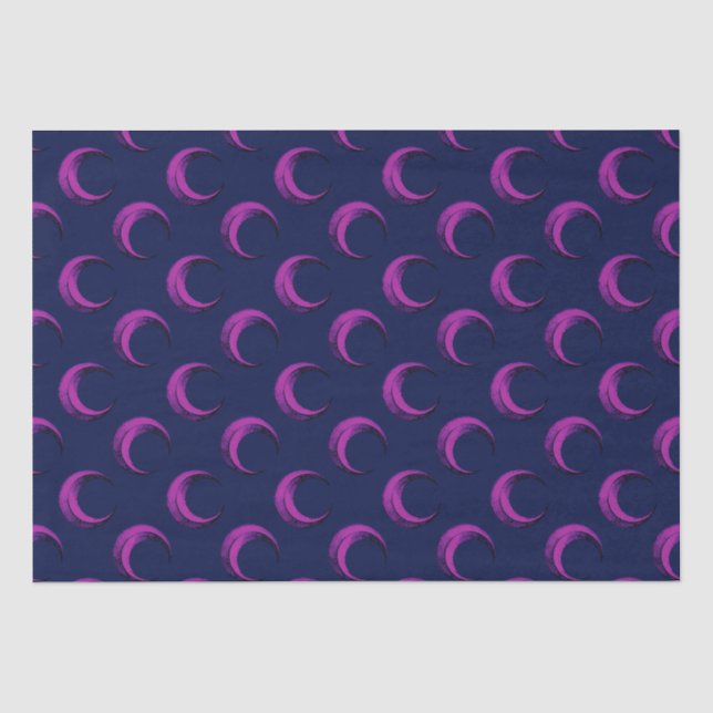 Purple and Blue Crescent Moons Pattern Halloween Tissue Paper (Front)