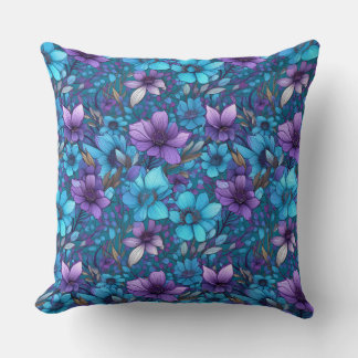 Purple And Blue Daisies  Throw Pillow
