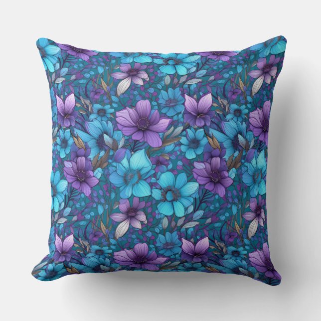 Purple And Blue Daisies  Throw Pillow (Front)