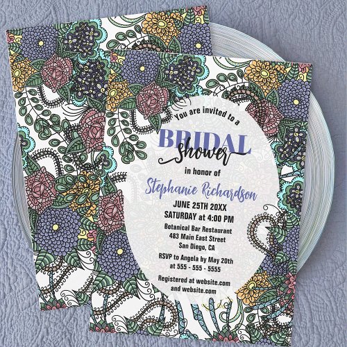 Purple and Blue Detailed Blossoms Bridal Shower Invitation