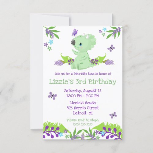 Purple and Blue Dino_Mite Time Birthday Party Invitation