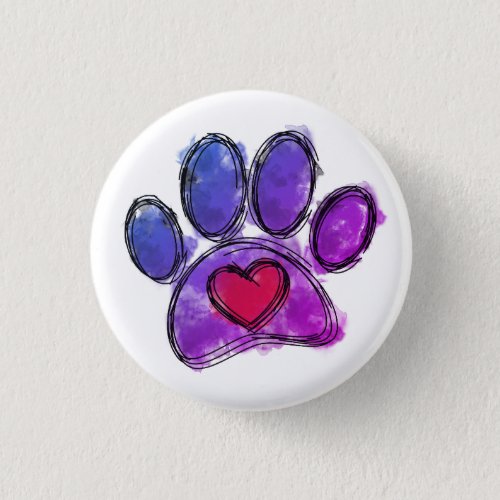 Purple and Blue Dog Lover Drawing Watercolor Button