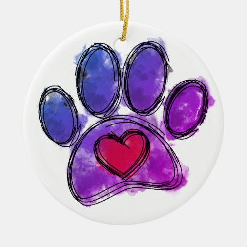 Purple and Blue Dog Lover Drawing Watercolor Ceramic Ornament