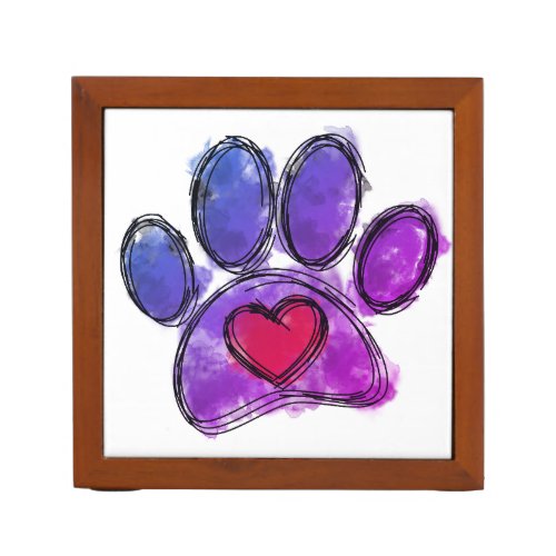 Purple and Blue Dog Lover Drawing Watercolor Desk Organizer