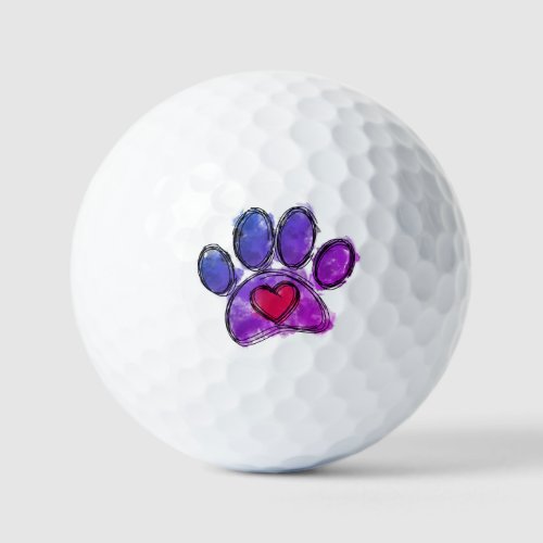 Purple and Blue Dog Lover Drawing Watercolor Golf Balls