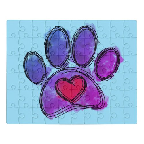 Purple and Blue Dog Lover Drawing Watercolor Jigsaw Puzzle
