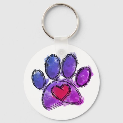 Purple and Blue Dog Lover Drawing Watercolor Keychain