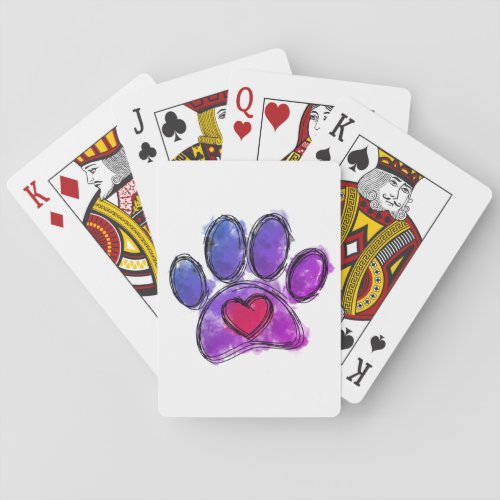 Purple and Blue Dog Lover Drawing Watercolor Playing Cards