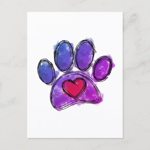 Purple and Blue Dog Lover Drawing Watercolor Postcard