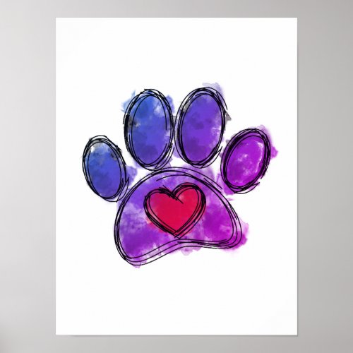 Purple and Blue Dog Lover Drawing Watercolor Poster
